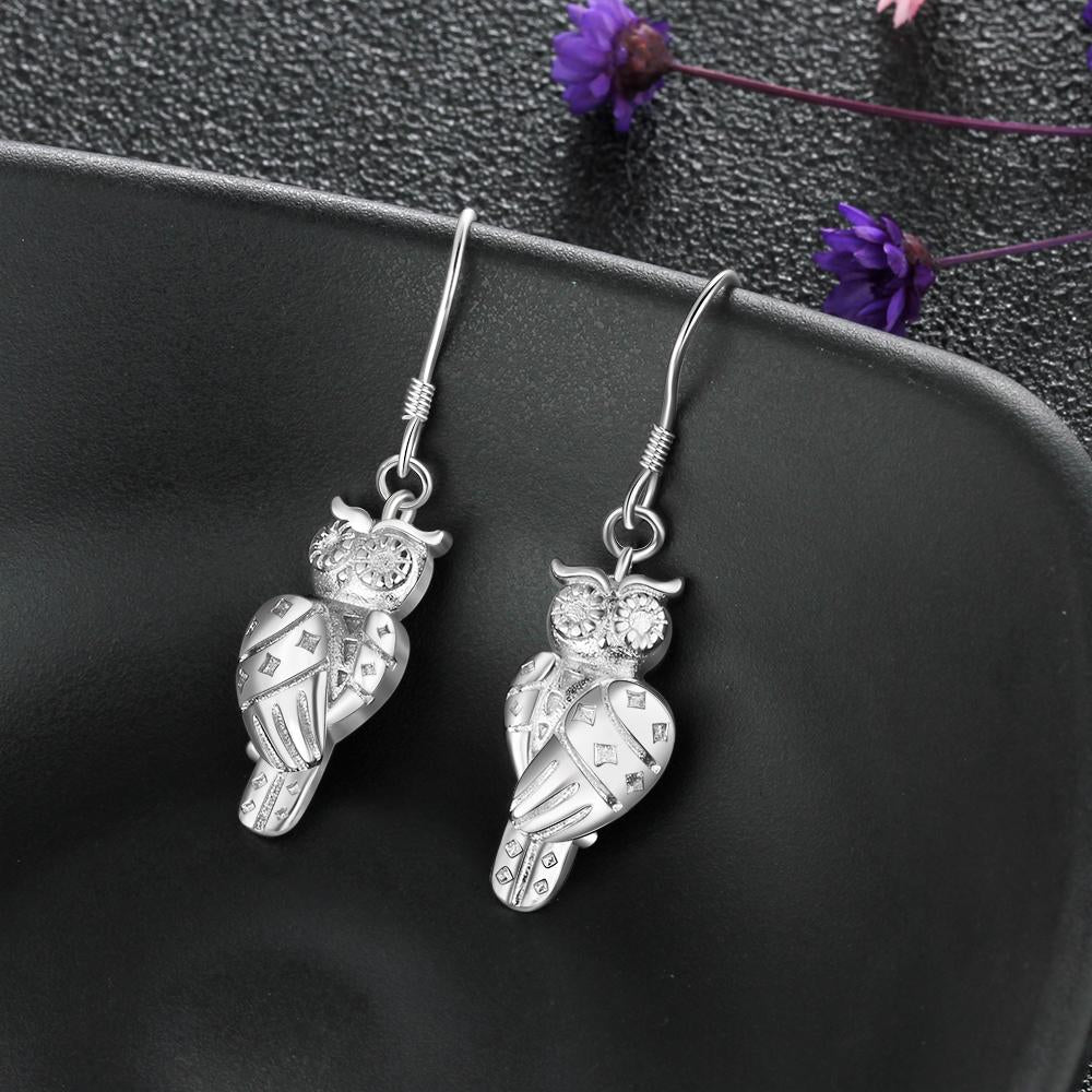 925 Sterling Silver Owl Design Drop Earrings - Women Fashion Jewelry - Gifts for Women-Customized Jewel