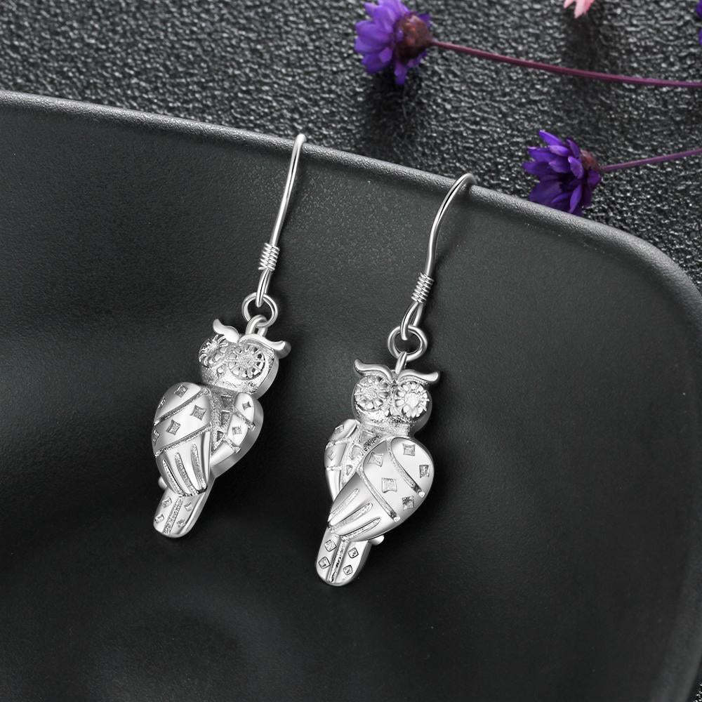 925 Sterling Silver Owl Design Drop Earrings - Women Fashion Jewelry - Gifts for Women-Customized Jewel