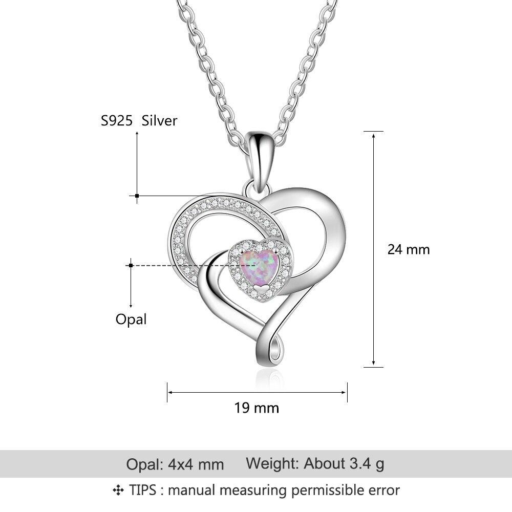 Women 925 Sterling Silver Necklace with Pink Opal Stone Heart Design Pendant, Party Jewelry-Customized Jewel