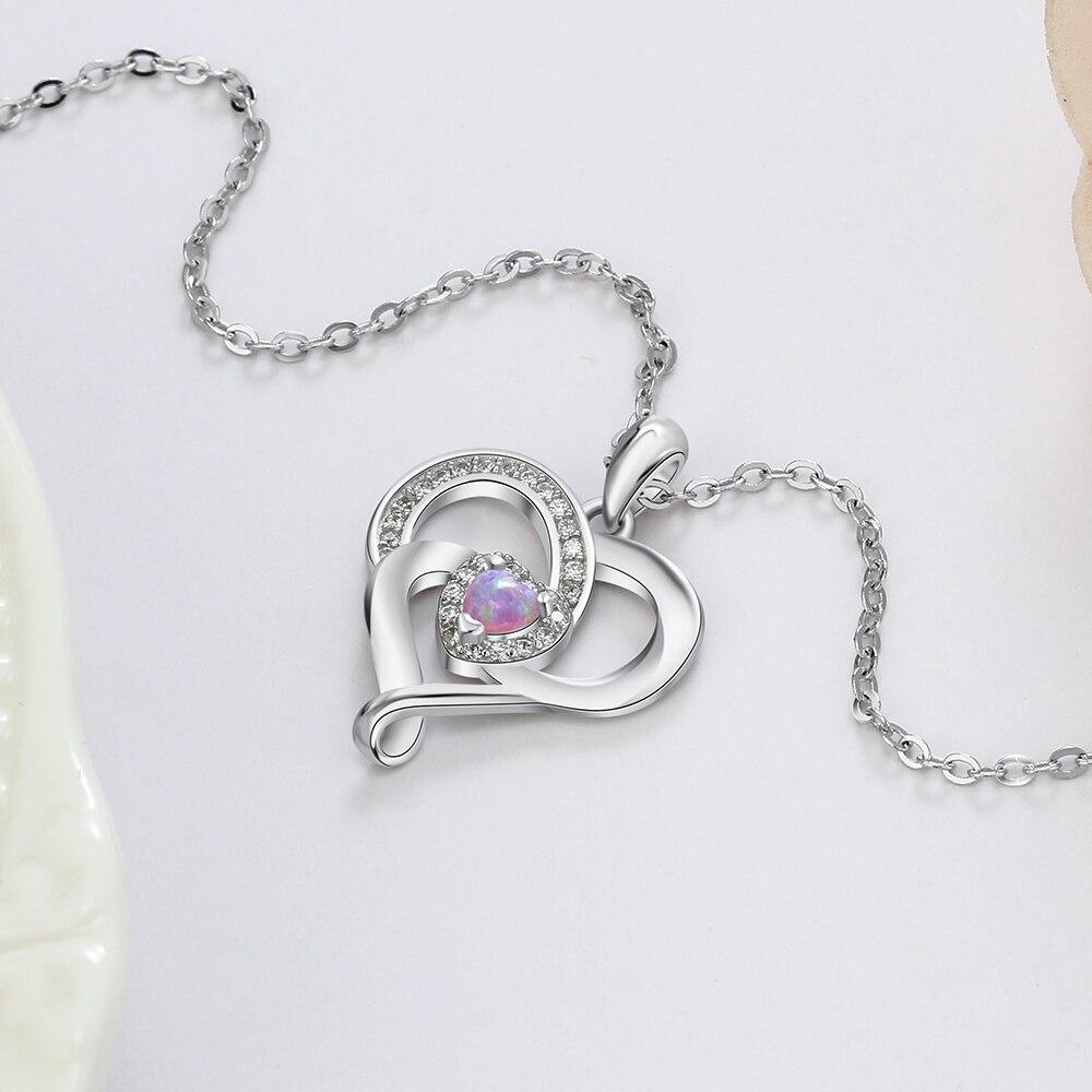 Women 925 Sterling Silver Necklace with Pink Opal Stone Heart Design Pendant, Party Jewelry-Customized Jewel