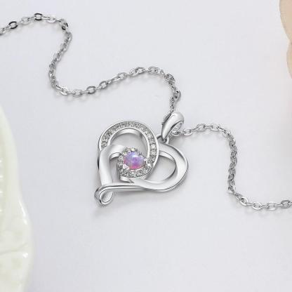 Women 925 Sterling Silver Necklace with Pink Opal Stone Heart Design Pendant, Party Jewelry-Customized Jewel