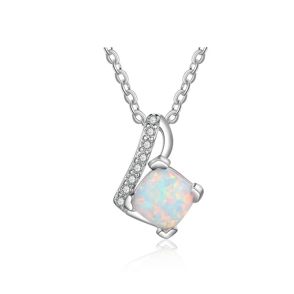 Women 925 Sterling Silver Necklace with Office Lady Style Opal Stone Pendant, Party Jewelry-Customized Jewel