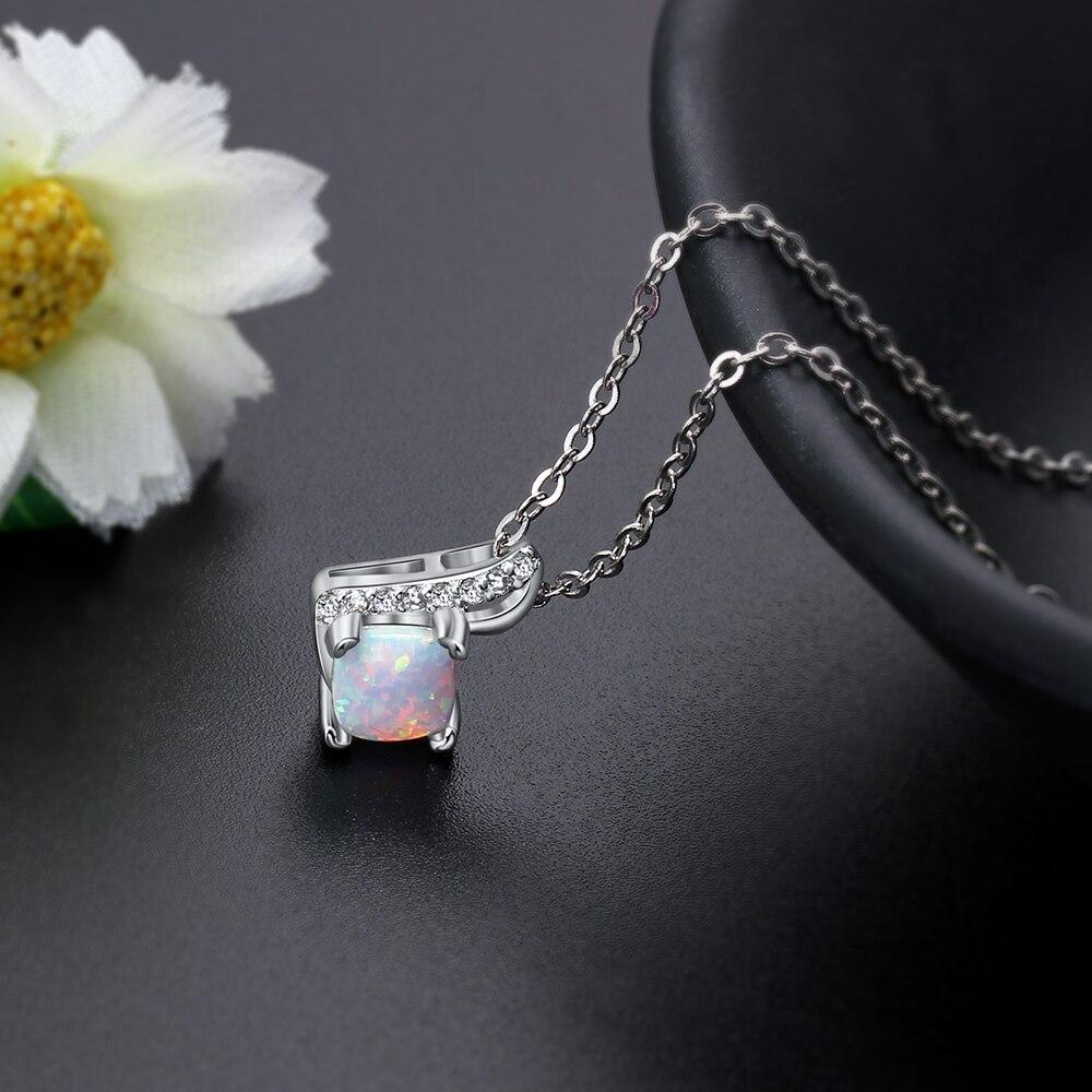 Women 925 Sterling Silver Necklace with Office Lady Style Opal Stone Pendant, Party Jewelry-Customized Jewel