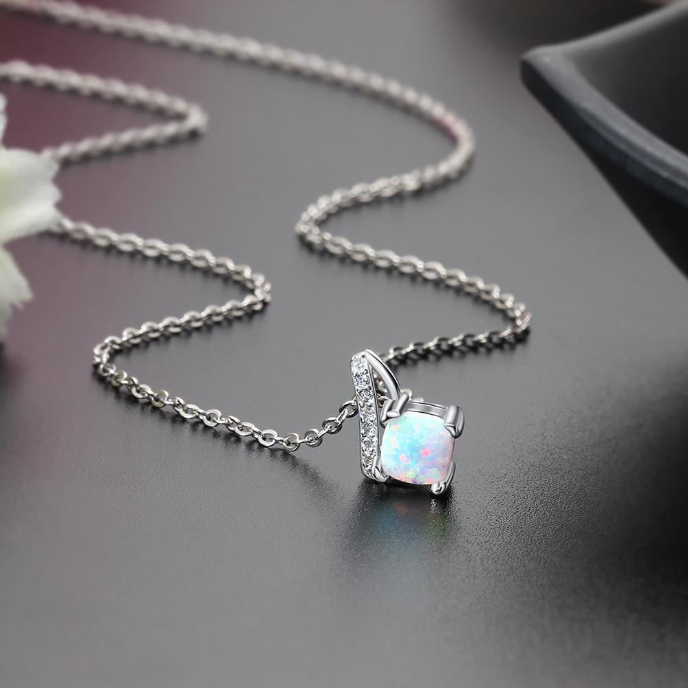 Women 925 Sterling Silver Necklace with Office Lady Style Opal Stone Pendant, Party Jewelry-Customized Jewel