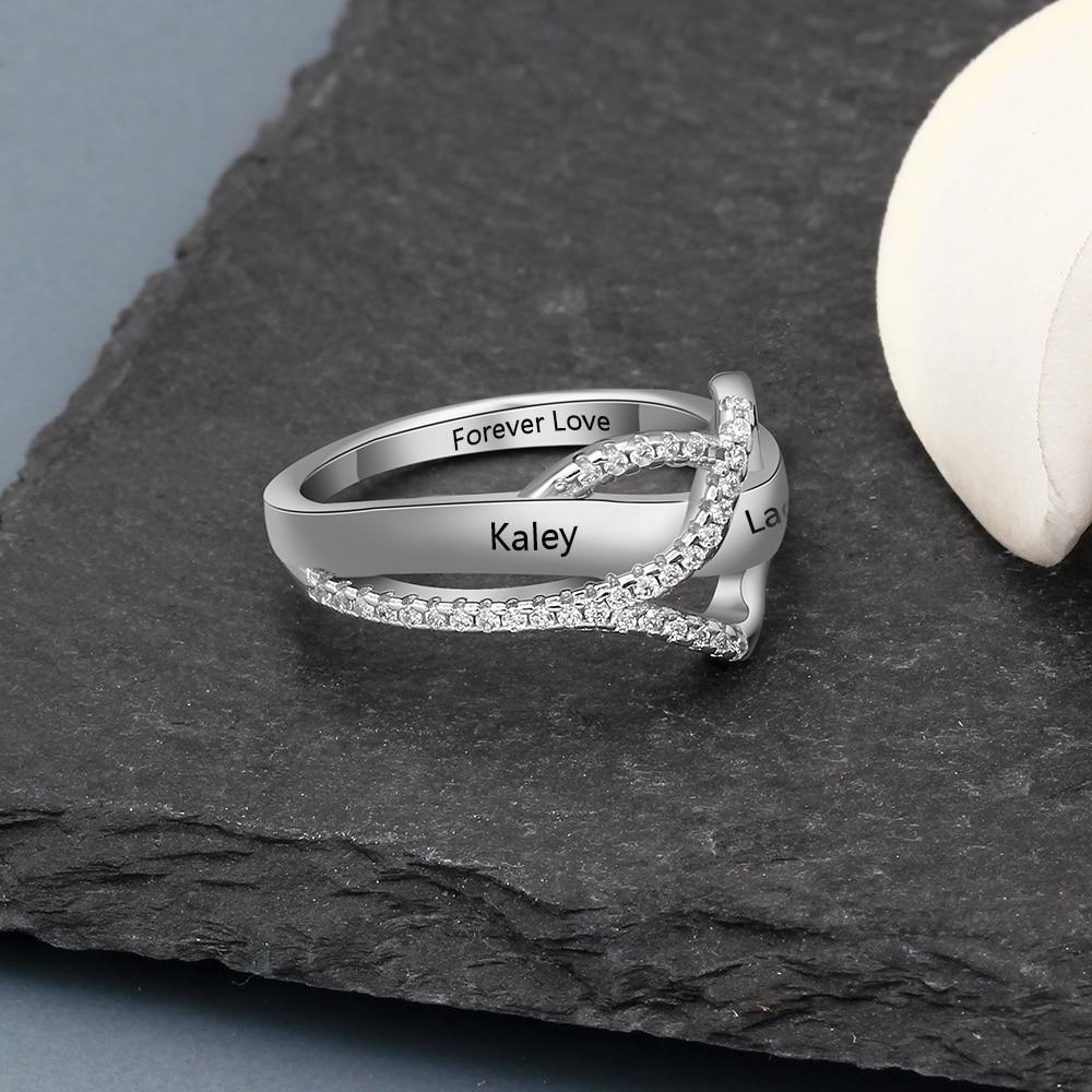 Personalized Silver Rings - Surround Heart Shape Ring - Fashion Jewelry - Customized Family Gift-Customized Jewel