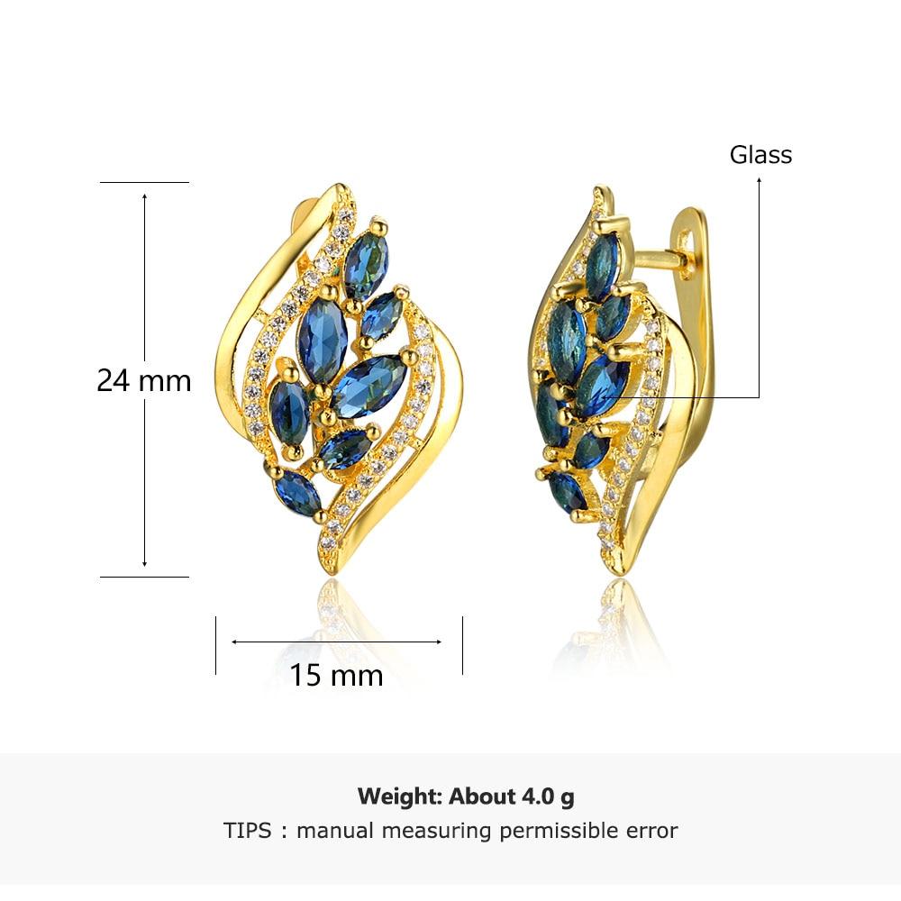 Leaves Shape Blue Stone Gold Color Hoop Earring Fashion Party Jewelry Earrings For Women Gift For Her-Customized Jewel