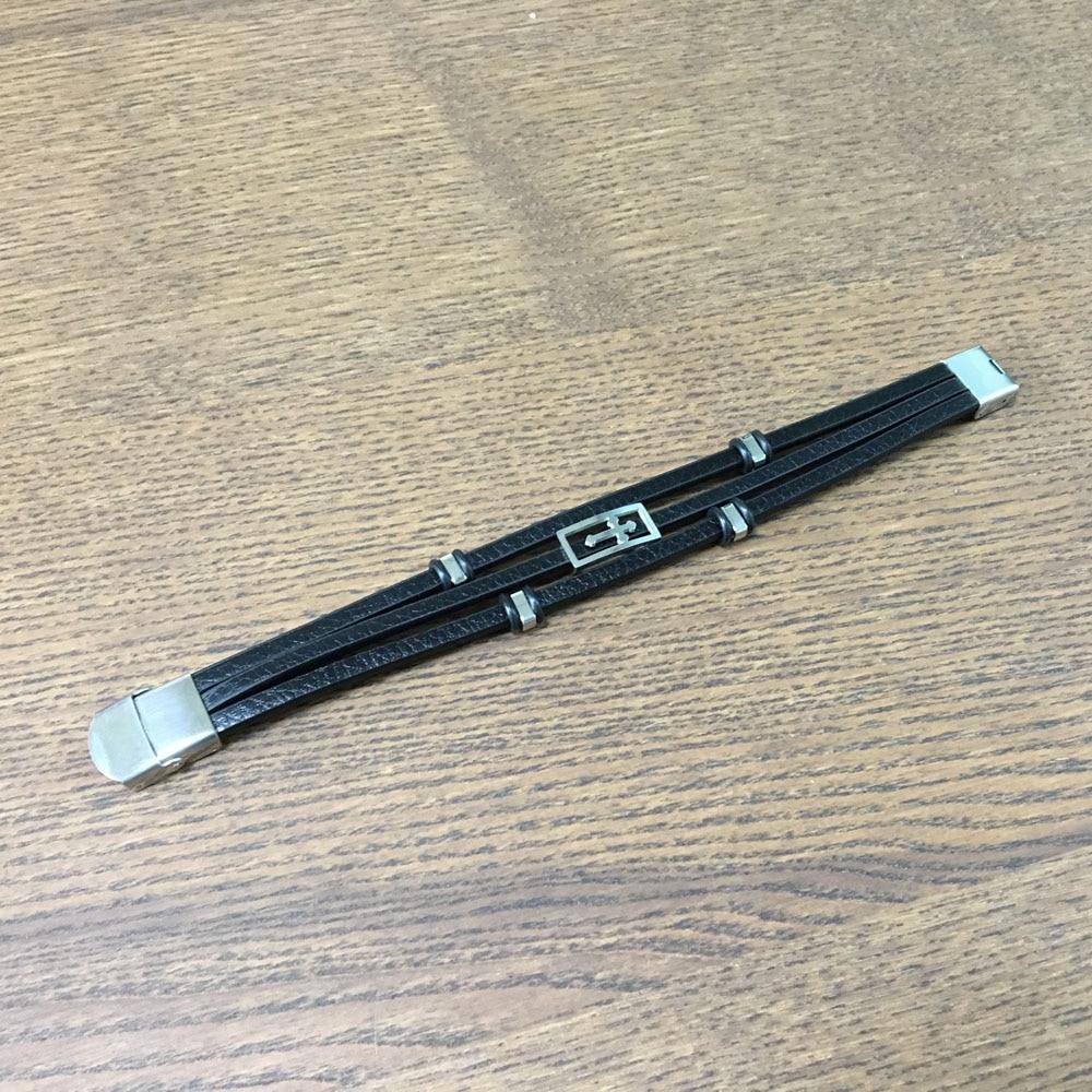 Trendy Genuine Leather Stainless Steel Holy Cross Bracelets for Men, Triple Layer Wristband, Anniversary Jewelry Gift-Customized Jewel