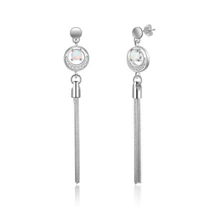 Opal Stone Long Tassel Stud Earrings For Women 925 Sterling Silver Earring Party Jewelry Gift For Her-Customized Jewel