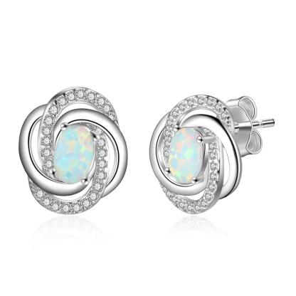 Spiral Pattern Shape Milky Opal Stone 925 Sterling Silver Stud Earring Fashion Women Earrings Gift For Her-Customized Jewel