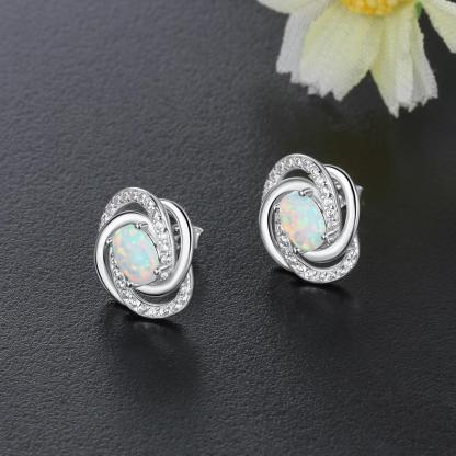Spiral Pattern Shape Milky Opal Stone 925 Sterling Silver Stud Earring Fashion Women Earrings Gift For Her-Customized Jewel
