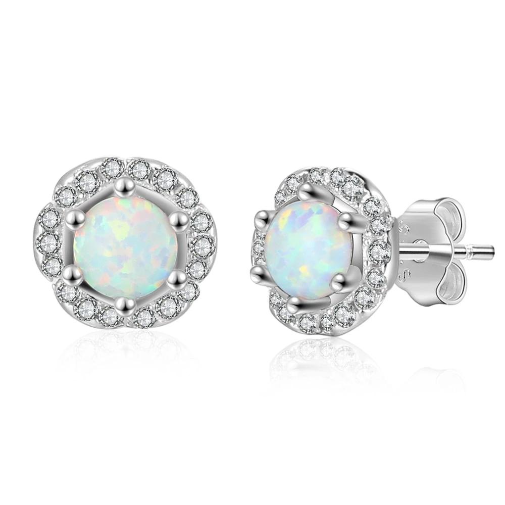 8mm Flower Shape Milky Opal Stone 925 Sterling Silver Stud Earring Fashion Women Earrings Gift For Her-Customized Jewel