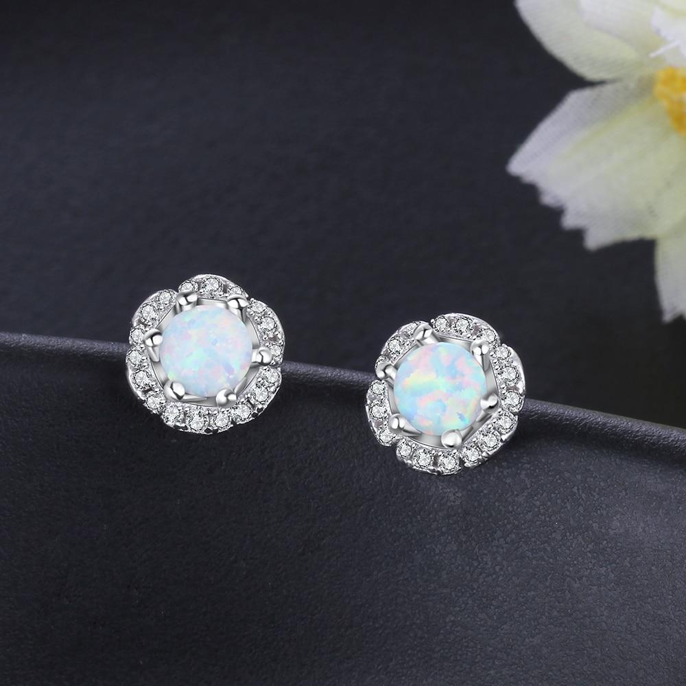 8mm Flower Shape Milky Opal Stone 925 Sterling Silver Stud Earring Fashion Women Earrings Gift For Her-Customized Jewel