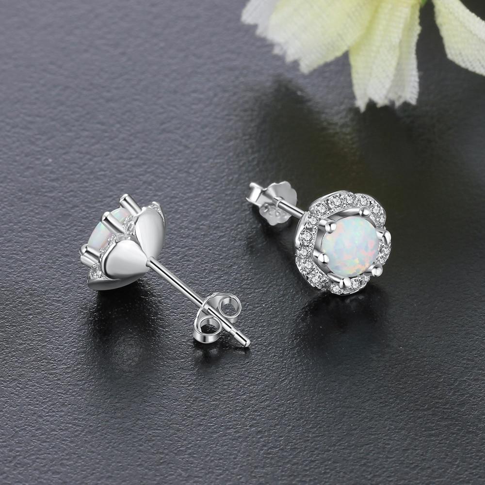 8mm Flower Shape Milky Opal Stone 925 Sterling Silver Stud Earring Fashion Women Earrings Gift For Her-Customized Jewel