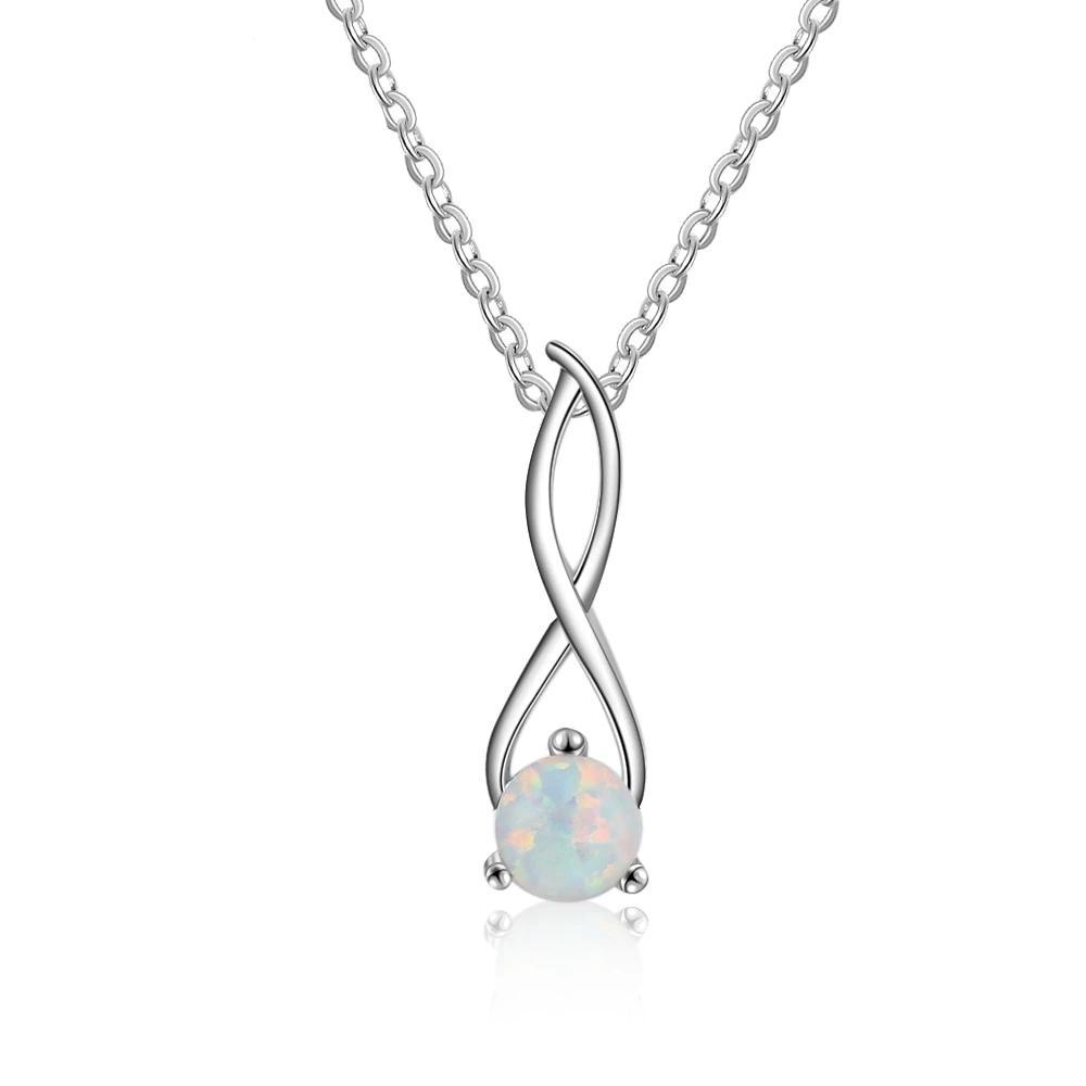 Women 925 Sterling Silver Infinity Pendant Necklace with Love Opal Stone, Party Jewelry-Customized Jewel