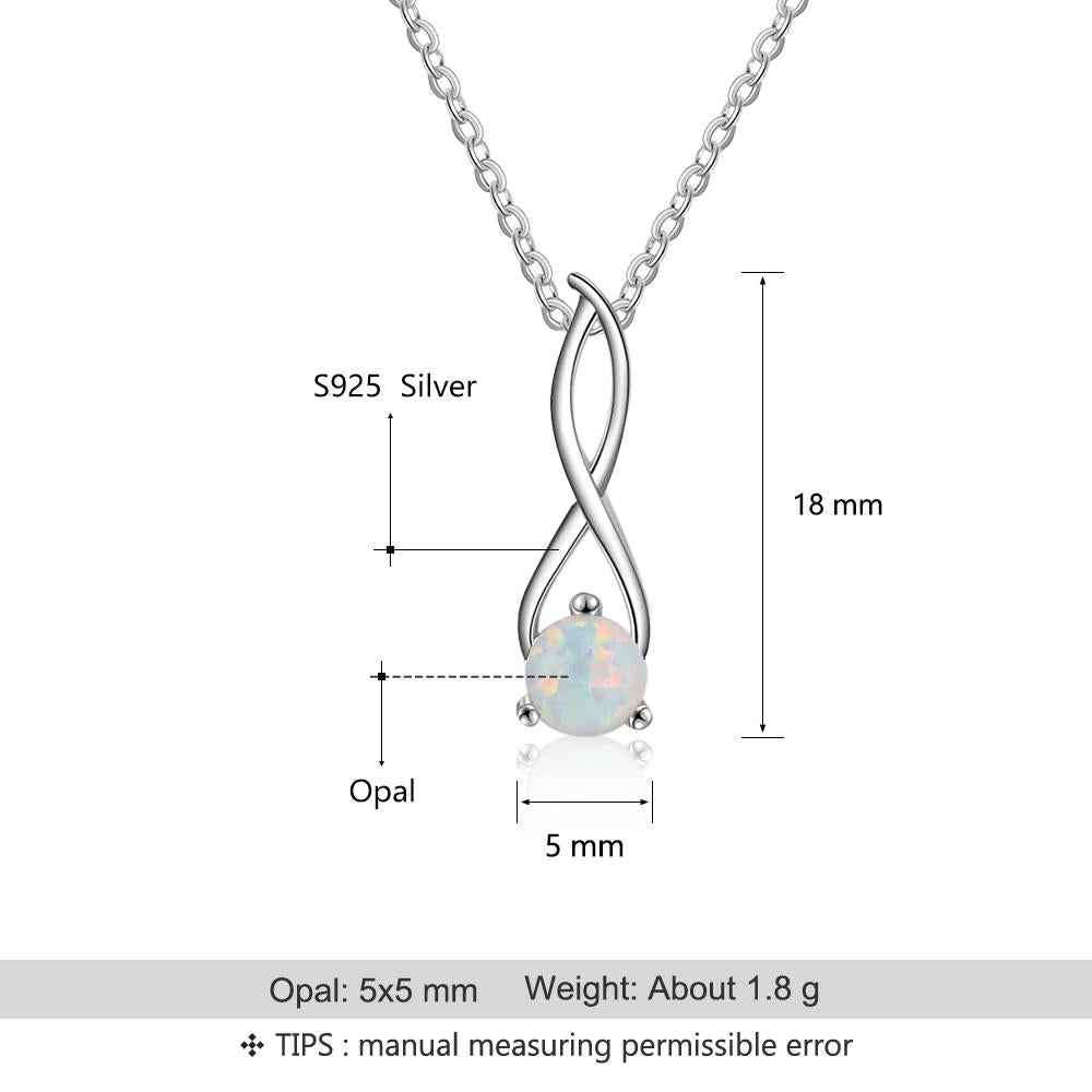 Women 925 Sterling Silver Infinity Pendant Necklace with Love Opal Stone, Party Jewelry-Customized Jewel