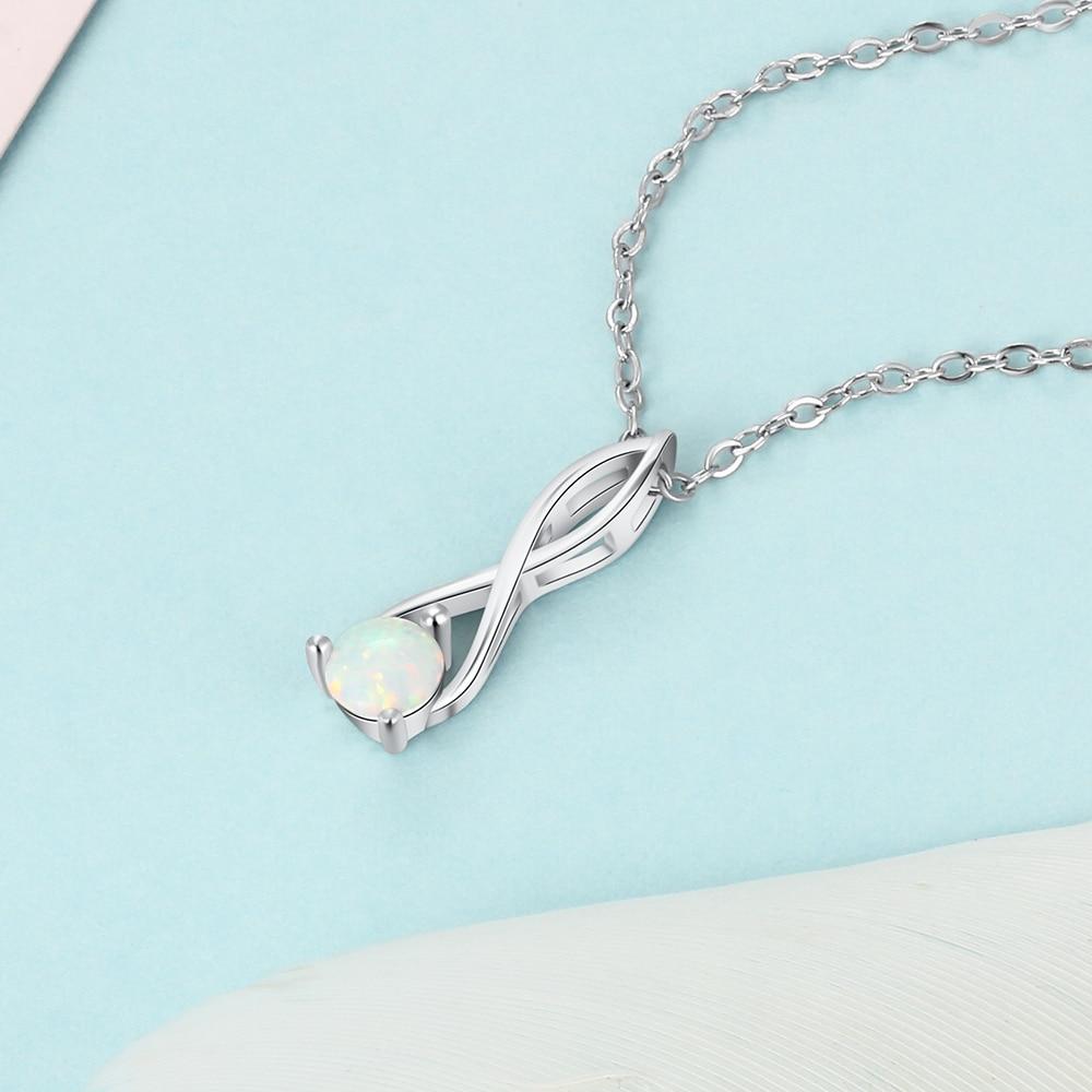 Women 925 Sterling Silver Infinity Pendant Necklace with Love Opal Stone, Party Jewelry-Customized Jewel
