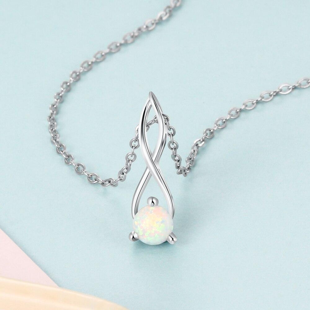 Women 925 Sterling Silver Infinity Pendant Necklace with Love Opal Stone, Party Jewelry-Customized Jewel