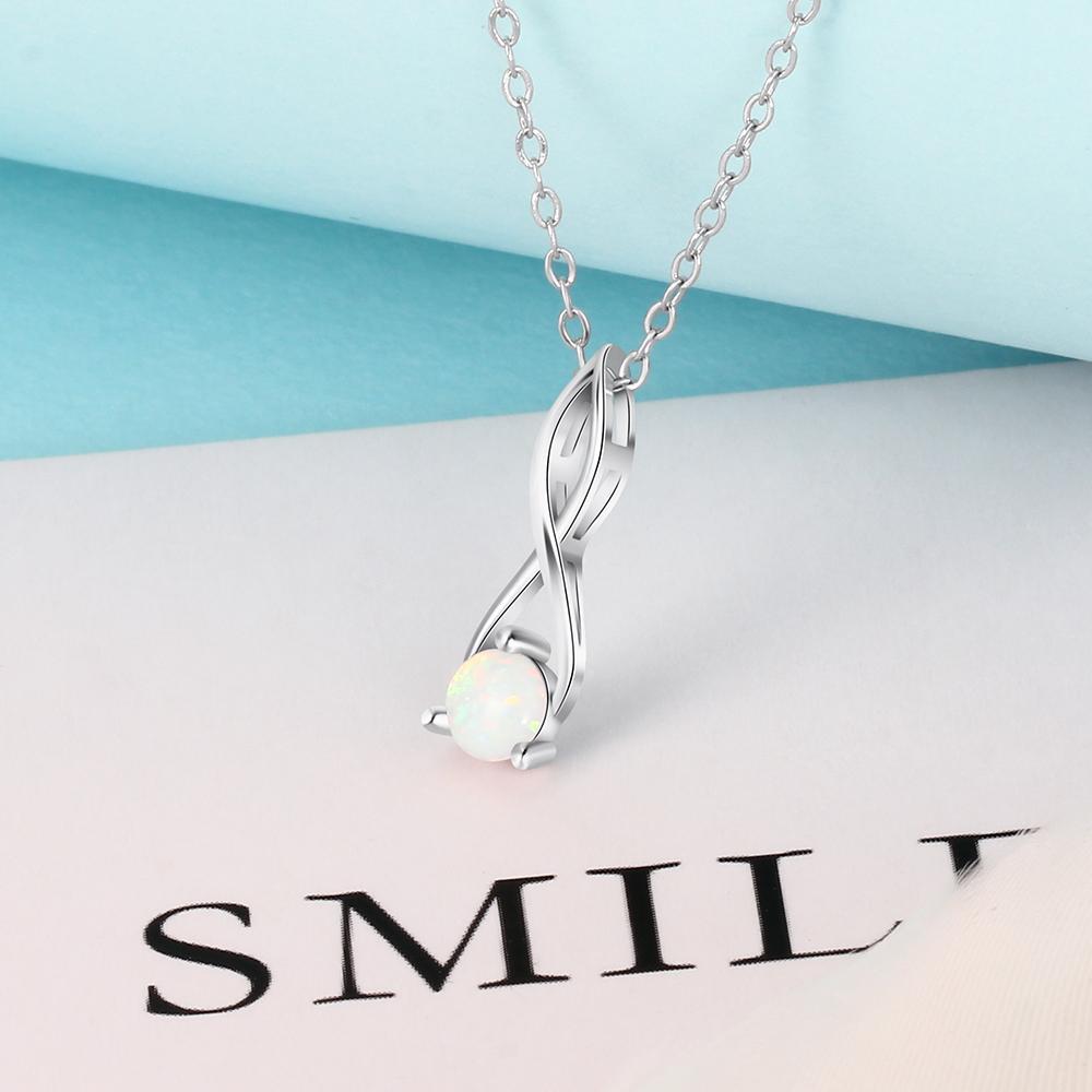 Women 925 Sterling Silver Infinity Pendant Necklace with Love Opal Stone, Party Jewelry-Customized Jewel