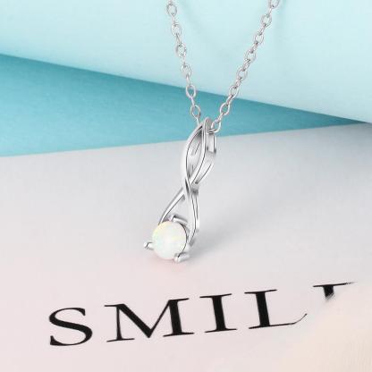 Women 925 Sterling Silver Infinity Pendant Necklace with Love Opal Stone, Party Jewelry-Customized Jewel