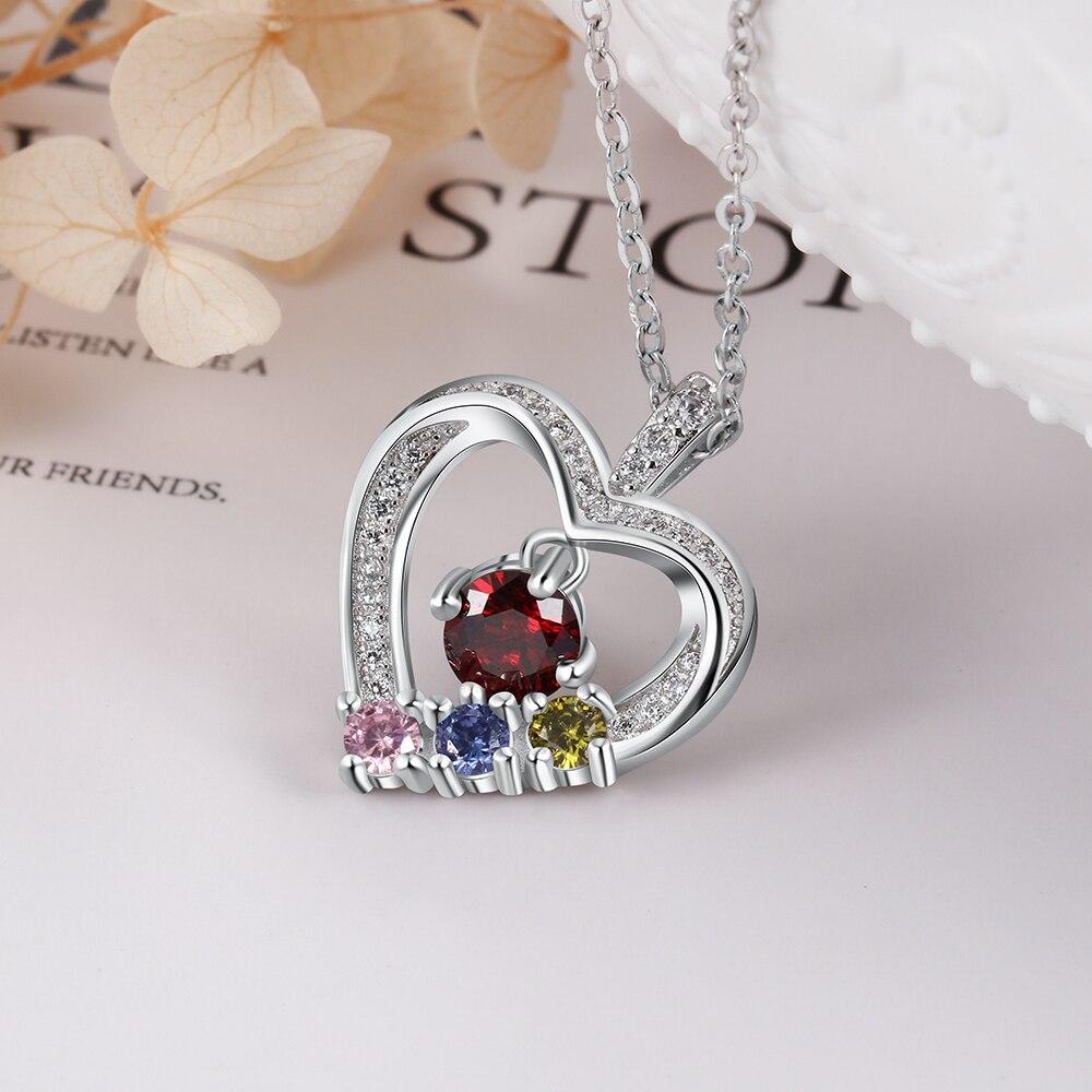 Personalized Heart Shaped Romantic Pendant Necklace for Lover, Customized Women’s Copper Necklace with 3 Birthstones, Trendy Jewelry Gift for Wife-Customized Jewel
