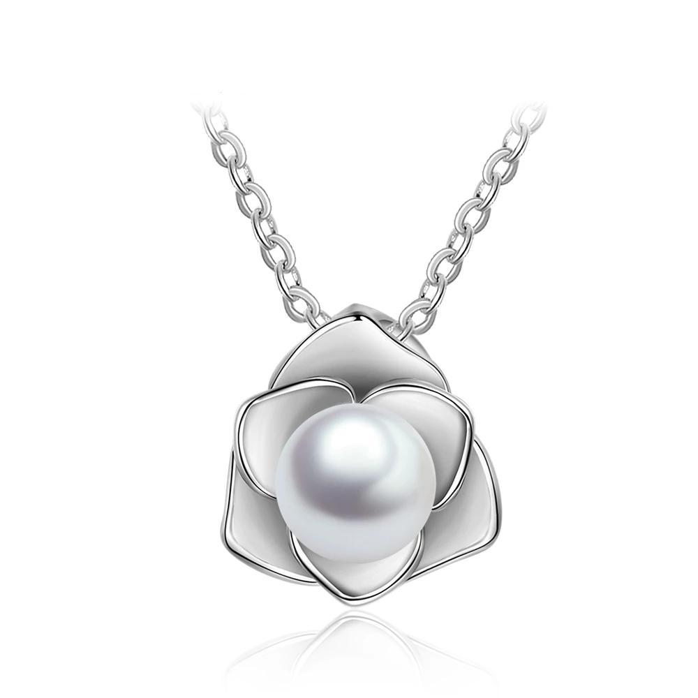 Sterling Silver Rose Shape Pearl Pendant Necklace, Fashion Jewelry Gift for Women-Customized Jewel