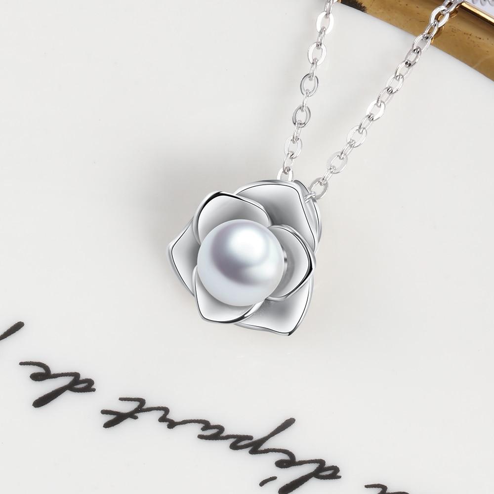 Sterling Silver Rose Shape Pearl Pendant Necklace, Fashion Jewelry Gift for Women-Customized Jewel