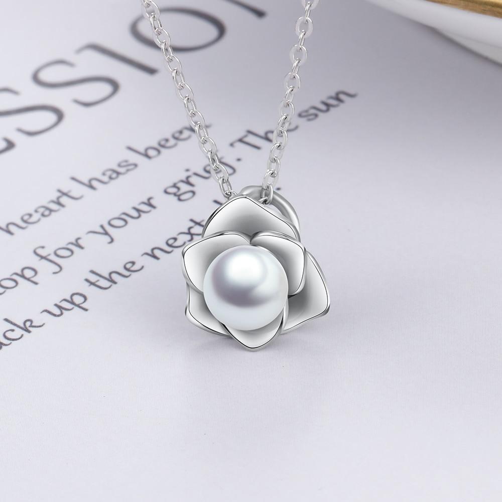 Sterling Silver Rose Shape Pearl Pendant Necklace, Fashion Jewelry Gift for Women-Customized Jewel