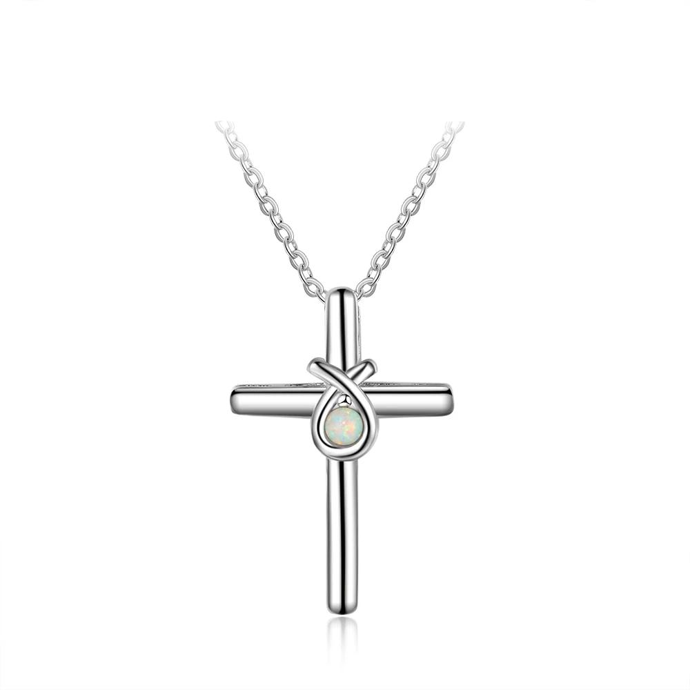 925 Sterling Silver Cross Shape with White Opal Stone Pendant Necklaces for Women-Customized Jewel