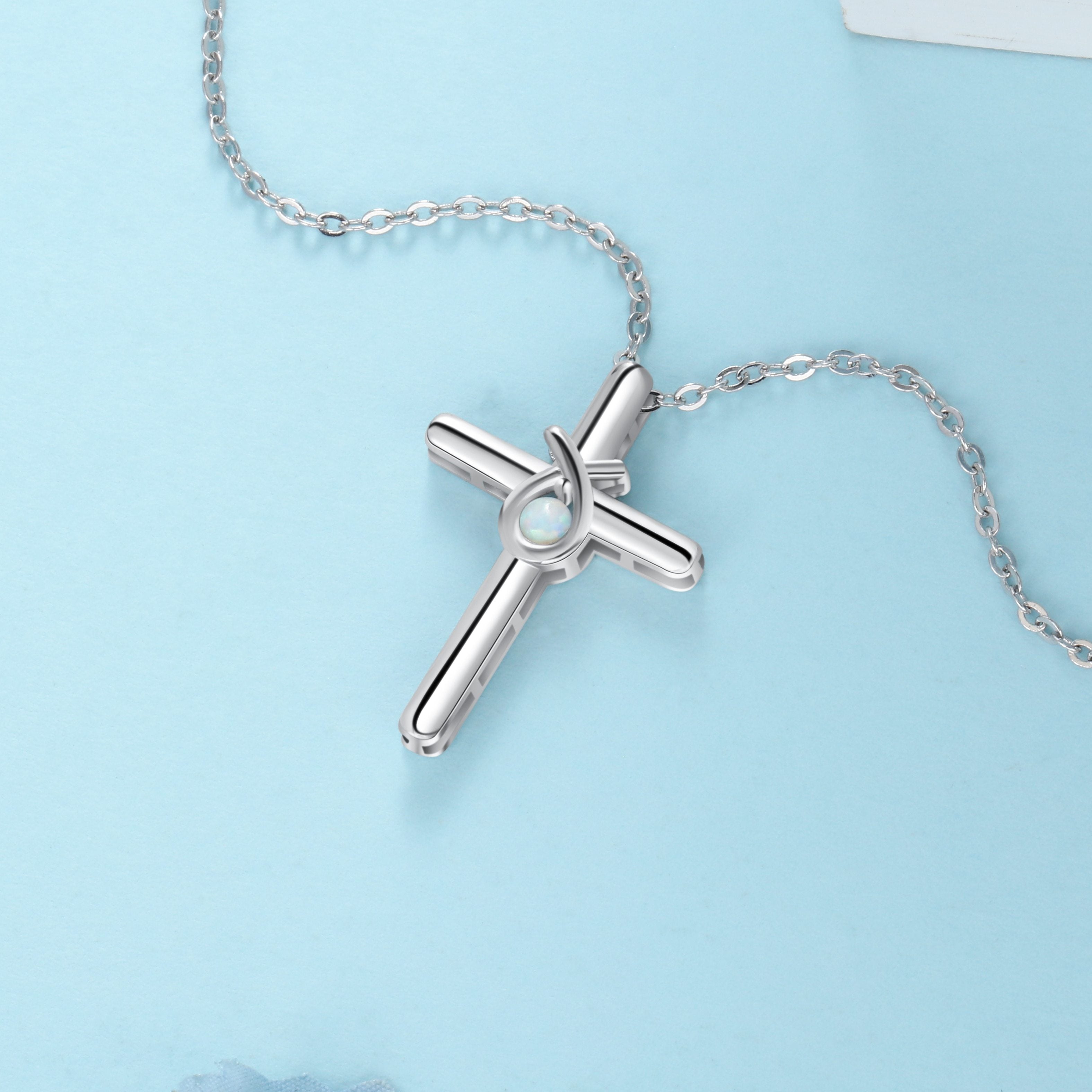 925 Sterling Silver Cross Shape with White Opal Stone Pendant Necklaces for Women-Customized Jewel