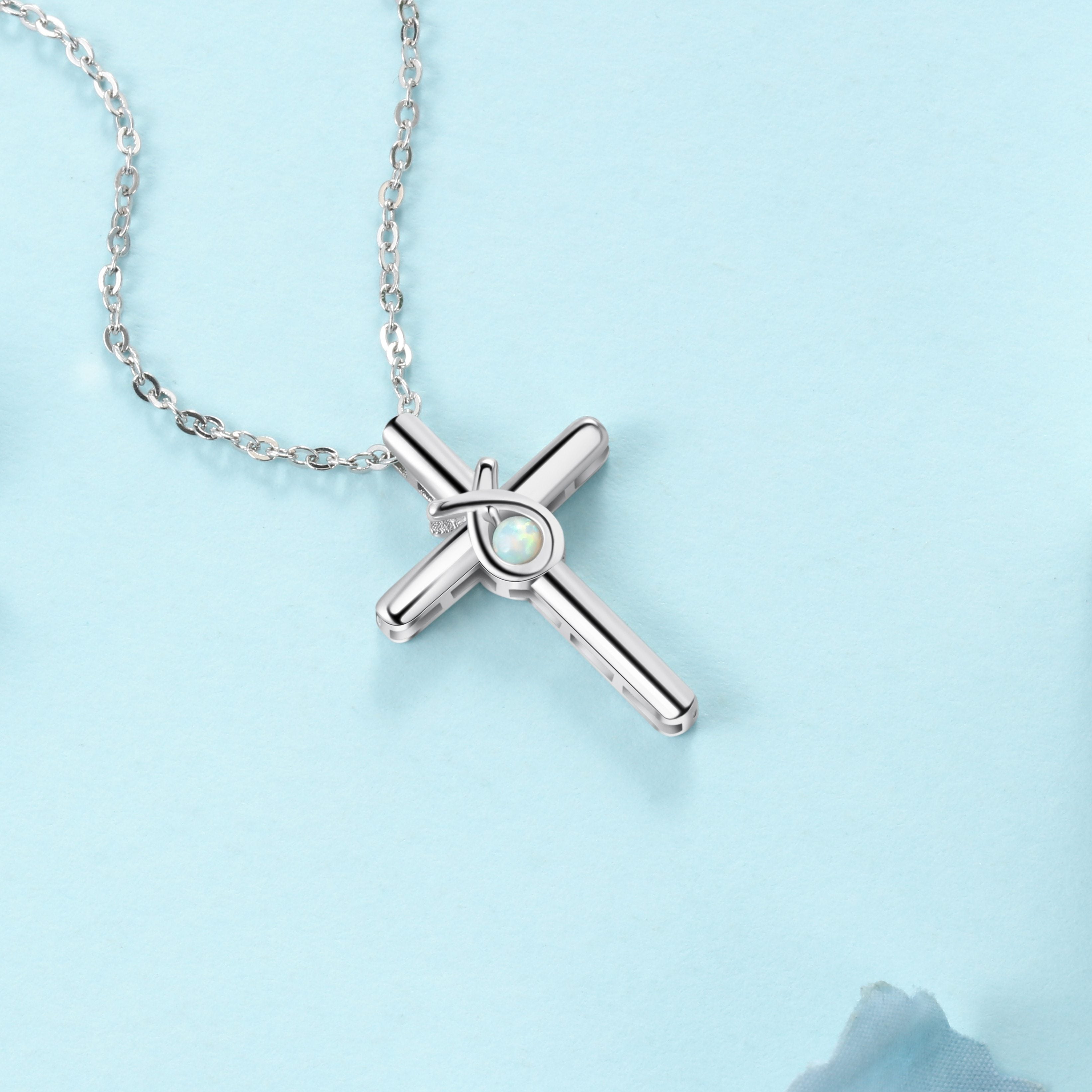 925 Sterling Silver Cross Shape with White Opal Stone Pendant Necklaces for Women-Customized Jewel