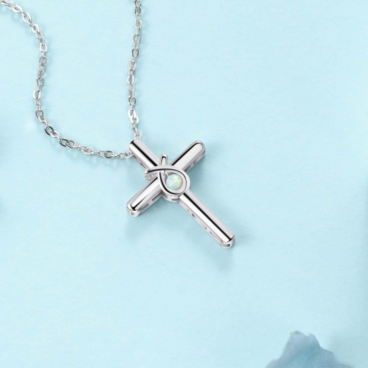 925 Sterling Silver Cross Shape with White Opal Stone Pendant Necklaces for Women-Customized Jewel