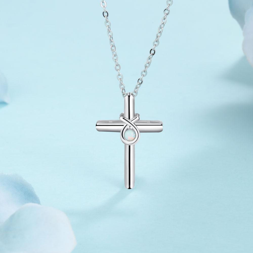 925 Sterling Silver Cross Shape with White Opal Stone Pendant Necklaces for Women-Customized Jewel