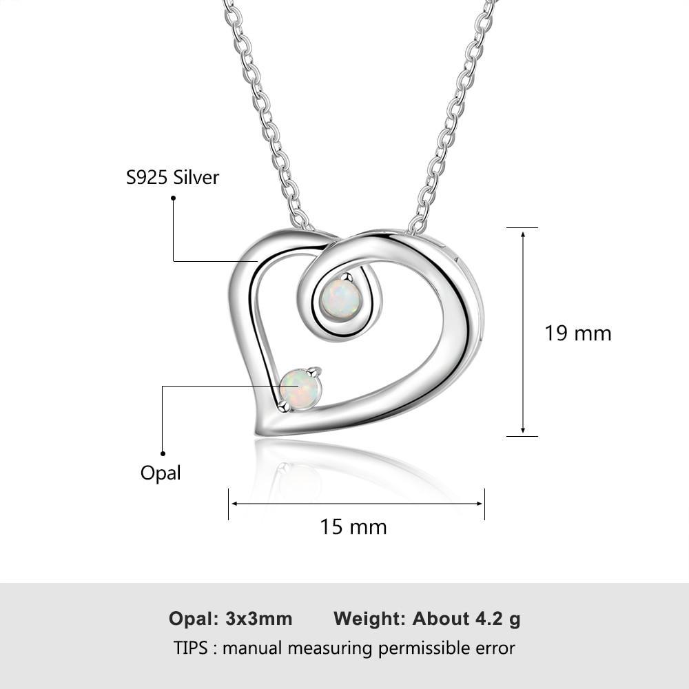 Romantic 925 Sterling Necklace with Heart-Shaped Pendant with White Opal Stone, Trendy Party Jewelry for Women-Customized Jewel