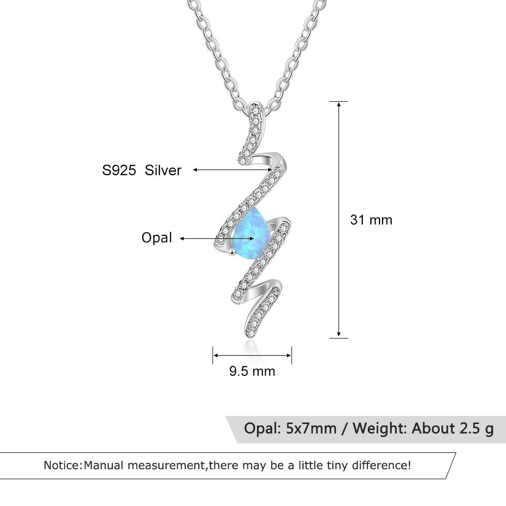 925 Sterling Silver Geometric Necklace with Ribbon Shape Twist Blue Opal Pendant, Gift for Women-Customized Jewel