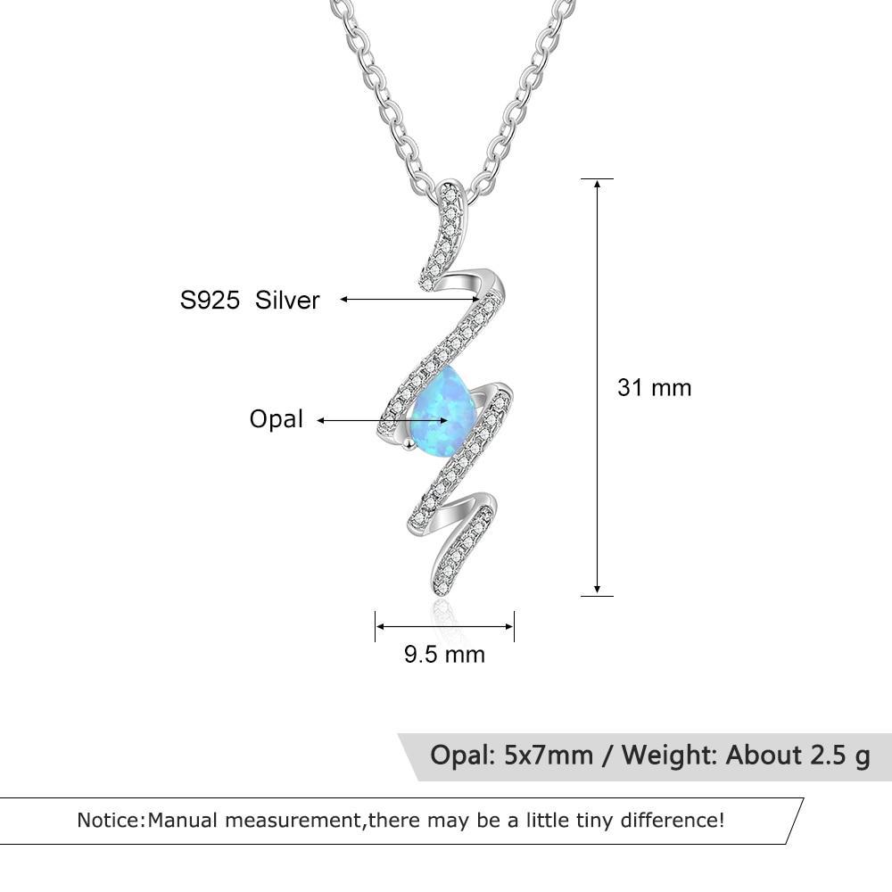 925 Sterling Silver Geometric Necklace with Ribbon Shape Twist Blue Opal Pendant, Gift for Women-Customized Jewel