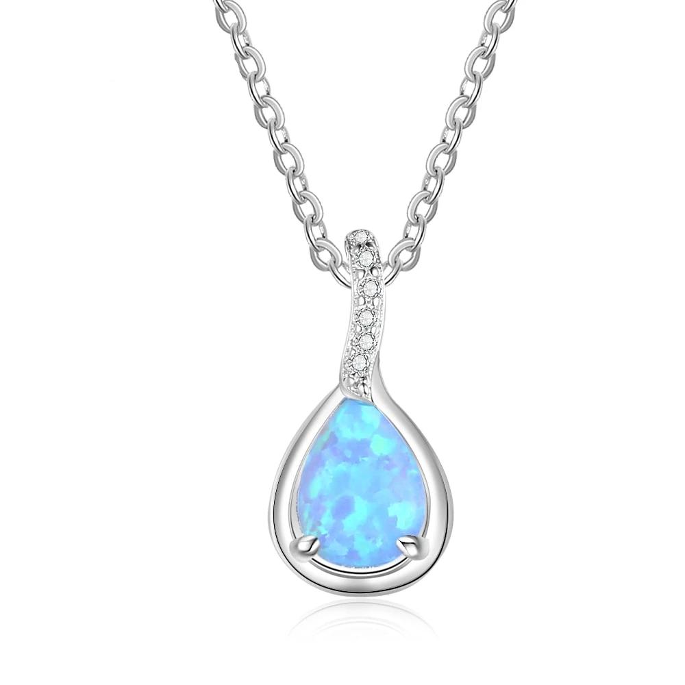 925 Sterling Silver Water Drop Blue Opal Necklaces for Women Geometirc Necklaces & Pendants Jewelry Gift-Customized Jewel