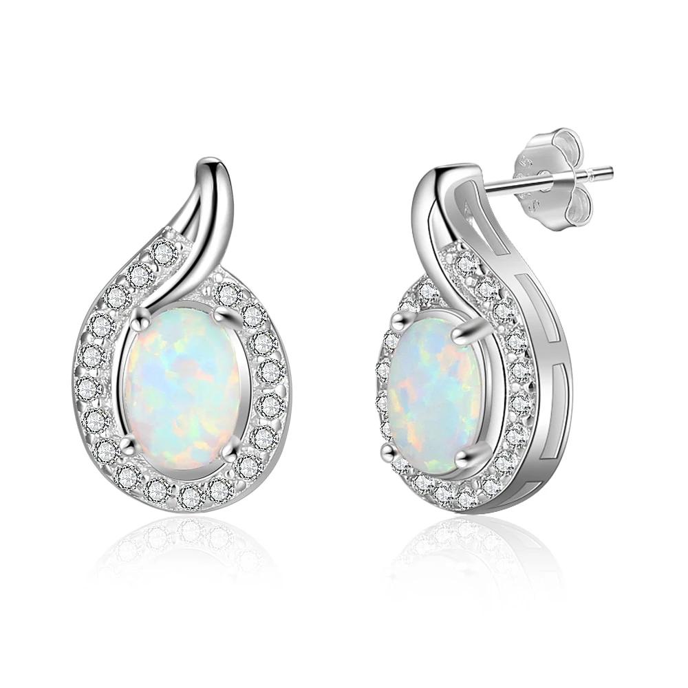 Geometric White Opal Stud Earrings 925 Sterling Silver Earrings Silver 925 Jewelry Fine Gift for Women-Customized Jewel
