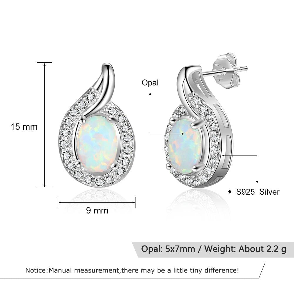 Geometric White Opal Stud Earrings 925 Sterling Silver Earrings Silver 925 Jewelry Fine Gift for Women-Customized Jewel