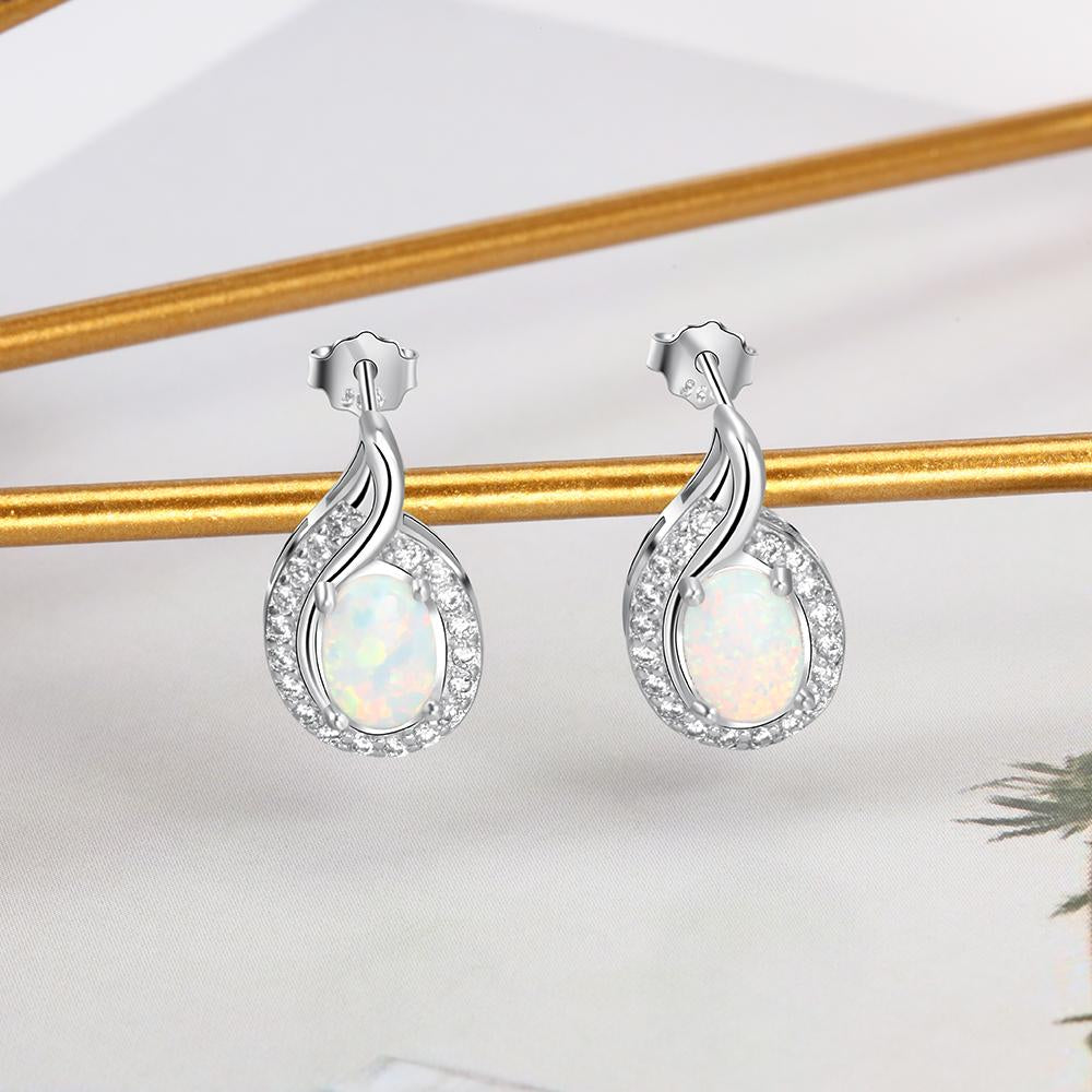 Geometric White Opal Stud Earrings 925 Sterling Silver Earrings Silver 925 Jewelry Fine Gift for Women-Customized Jewel