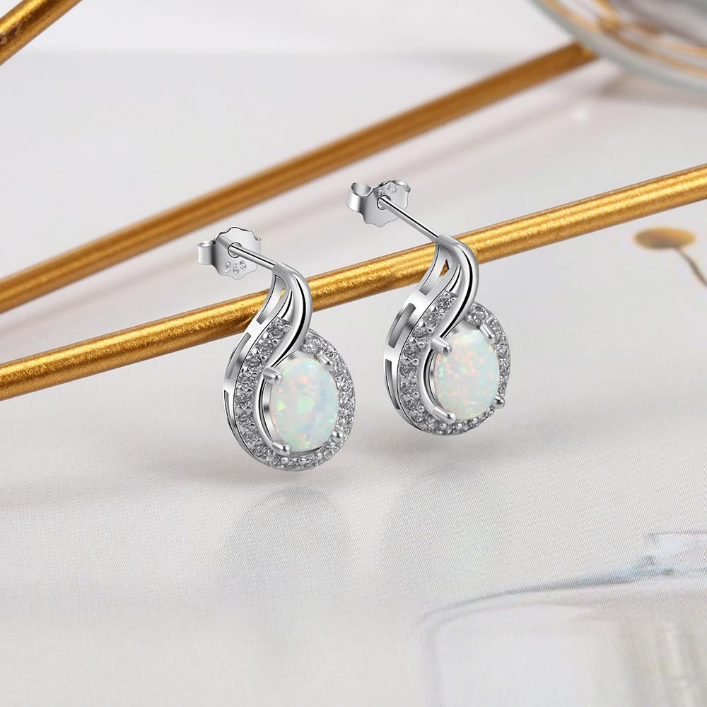 Geometric White Opal Stud Earrings 925 Sterling Silver Earrings Silver 925 Jewelry Fine Gift for Women-Customized Jewel