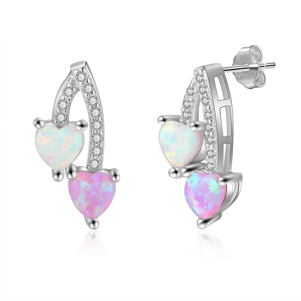 Romantic Pink & White Opal Stud Earrings for Women 925 Sterling Silver Heart Earrings Silver 925 Fine Jewelry-Customized Jewel