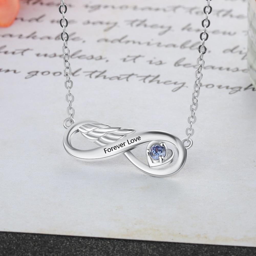 Personalized Name Engraved Pendant Necklace Wing Infinity Relationship Necklace Customized Birthstone Jewelry-Customized Jewel