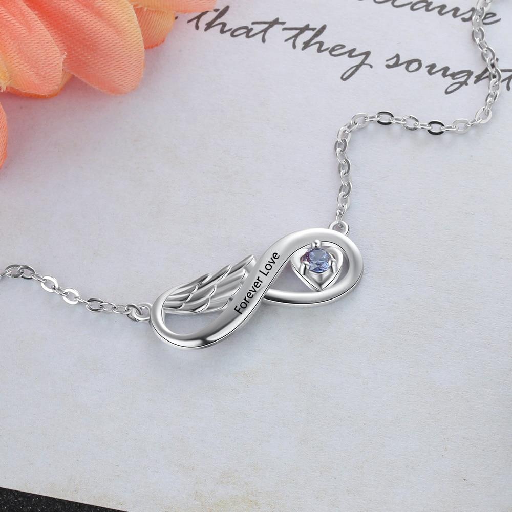 Personalized Name Engraved Pendant Necklace Wing Infinity Relationship Necklace Customized Birthstone Jewelry-Customized Jewel