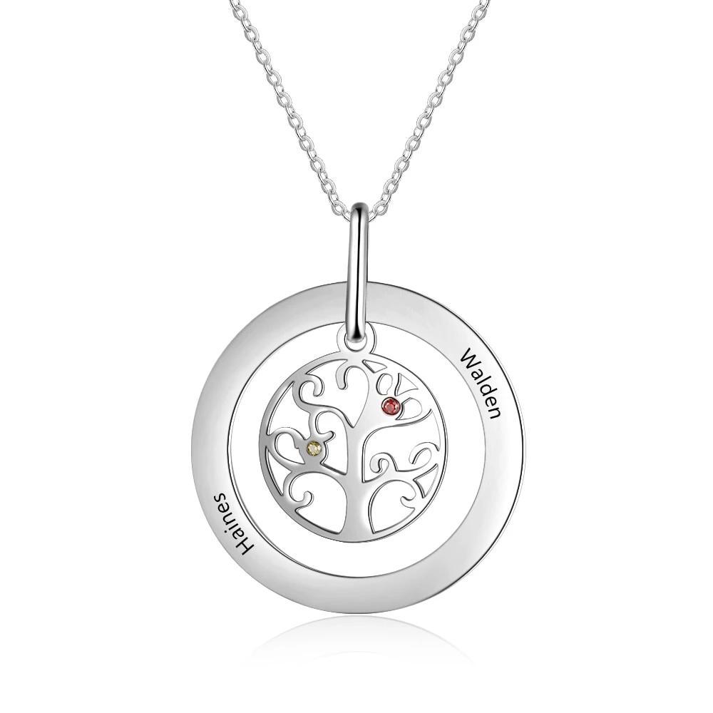 Personalized Stainless Steel Necklace with Customized 2 Birthstone Tree of Life Pendant, Gift for Mother-Customized Jewel
