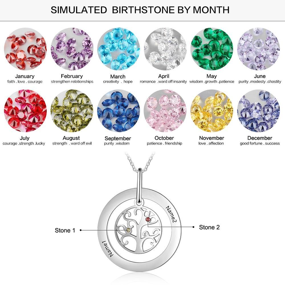 Personalized Stainless Steel Necklace with Customized 2 Birthstone Tree of Life Pendant, Gift for Mother-Customized Jewel