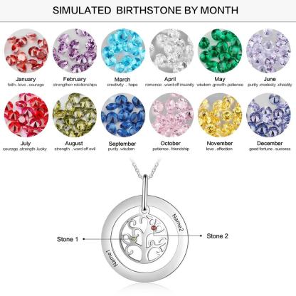 Personalized Stainless Steel Necklace with Customized 2 Birthstone Tree of Life Pendant, Gift for Mother-Customized Jewel