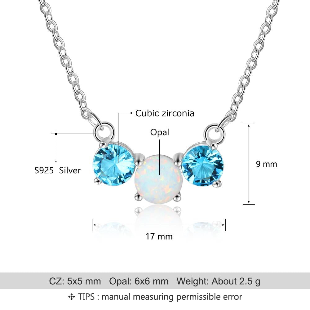 Women’s 925 Sterling Silver Party Jewelry Necklace with Three Circles Opal Stone & Blue CZ Pendant-Customized Jewel
