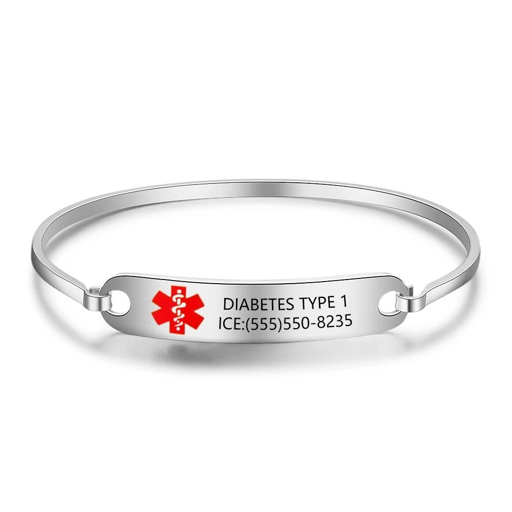 Personalized Stainless Steel Medical Alert ID Bracelets for Men & Women with Name Engraving & 2 Color Options, Emergency Unisex Bangles-Customized Jewel