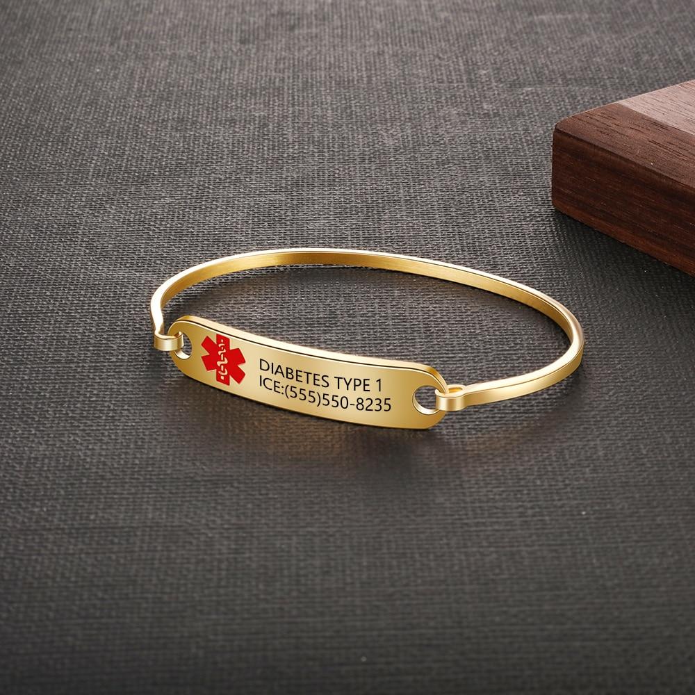 Personalized Stainless Steel Medical Alert ID Bracelets for Men & Women with Name Engraving & 2 Color Options, Emergency Unisex Bangles-Customized Jewel