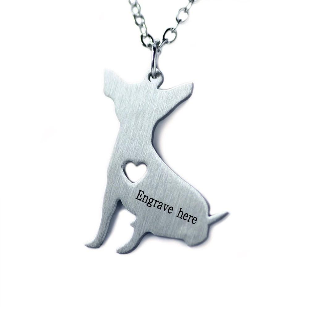 Personalized Stainless Steel Chihuahua Puppy Pendant Necklace, Engrave Name, Gift for Pet Lover-Customized Jewel